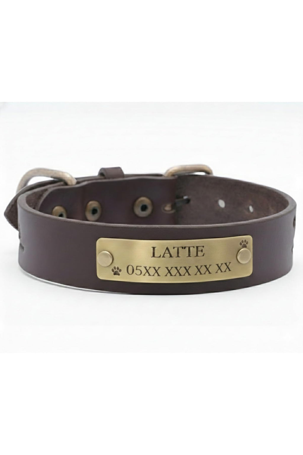 Personalized Genuine Leather Dog Collar with Stainless Steel D-Ring