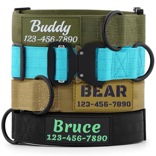 Personalized Tactical Dog Collar Custom with Name and Phone Number