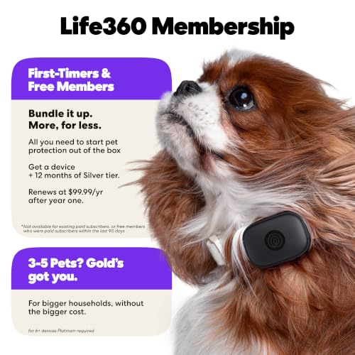 Life360 Pet GPS Tracker for Dogs | Live Tracking, Escape Alerts & Lost Pet Network | Up to 14 Days Battery | 12-Month Silver Subscription Included for New & Free Members | 1-Pack, Black