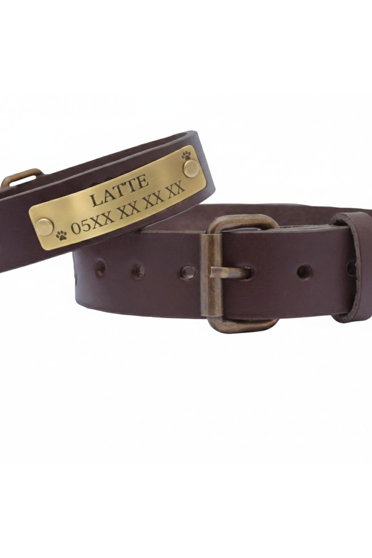 Personalized Genuine Leather Dog Collar with Stainless Steel D-Ring