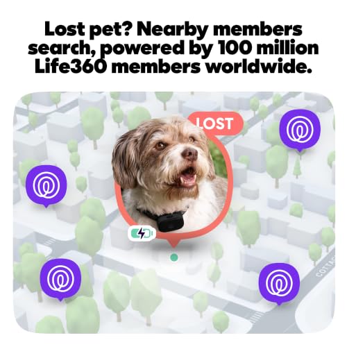 Life360 Pet GPS Tracker for Dogs | Live Tracking, Escape Alerts & Lost Pet Network | Up to 14 Days Battery | 12-Month Silver Subscription Included for New & Free Members | 1-Pack, Black