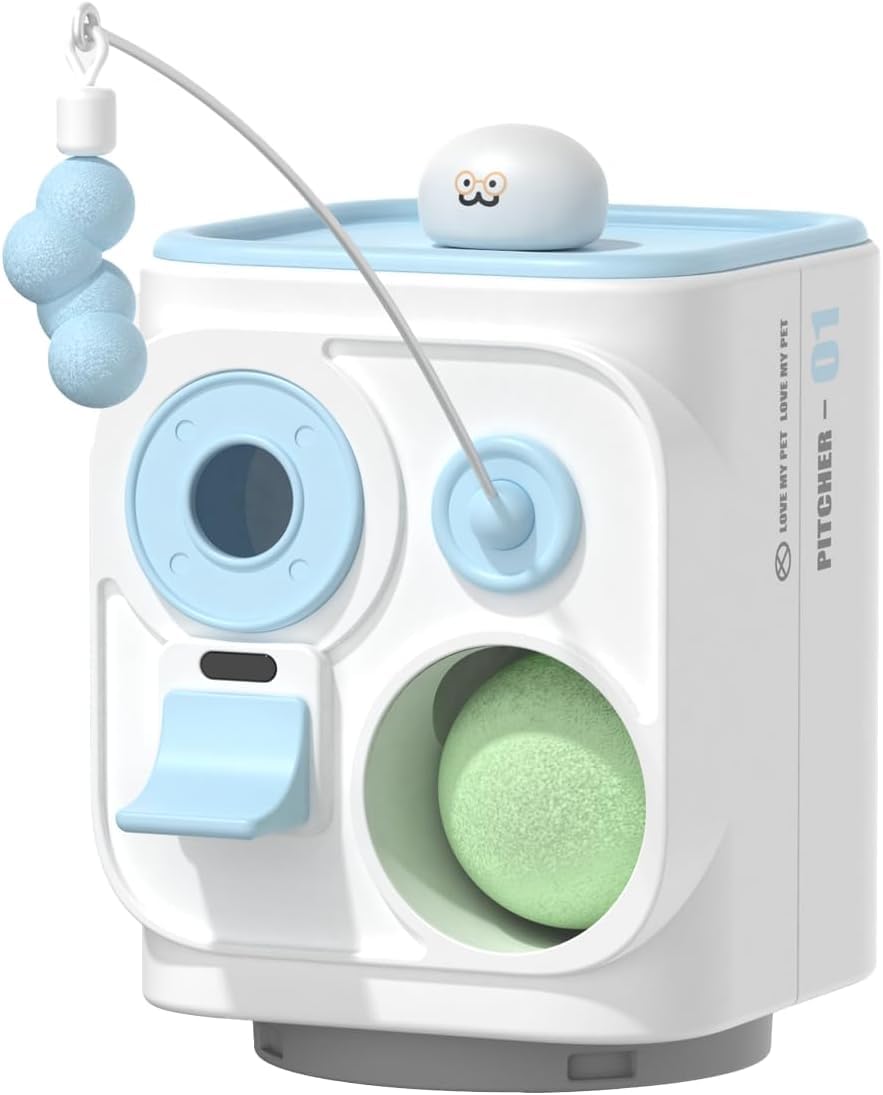 3-in-1 Interactive Pet Toy with Feather Teaser, Ball Launcher & Treat Dispenser