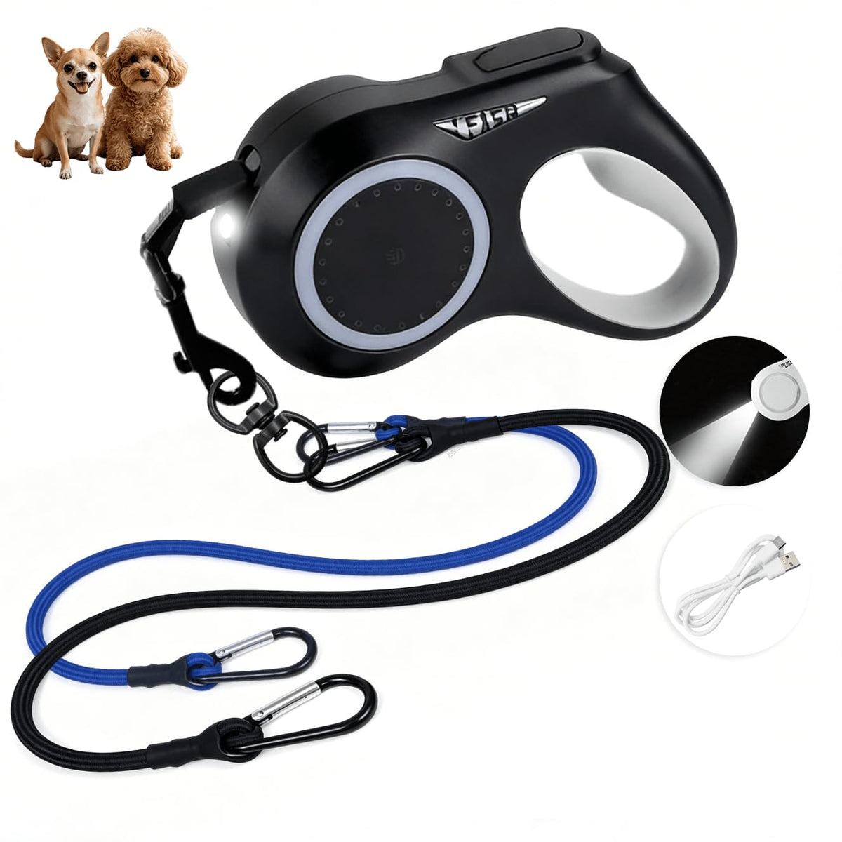16.4ft LED Retractable Dog Leash with 360° Tangle-Free Design