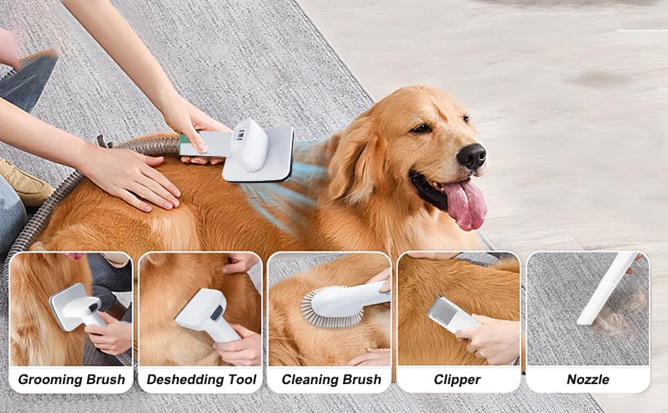 Pet Grooming Vacuum Kit with Clipper, Nail Grinder & Deshedding Tools