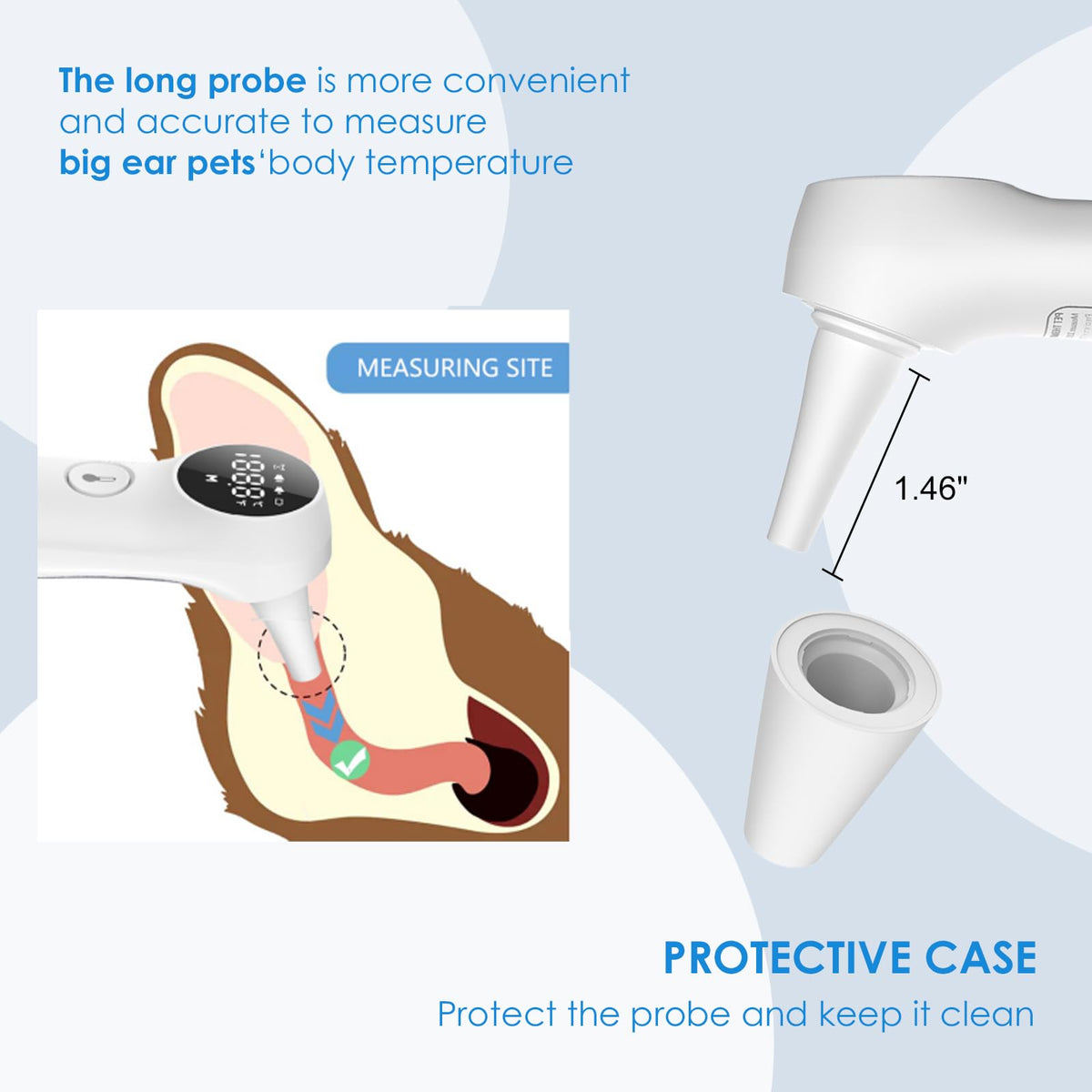 Pet Ear Thermometer for Dogs, Cats & Livestock with 1-Second Measurement