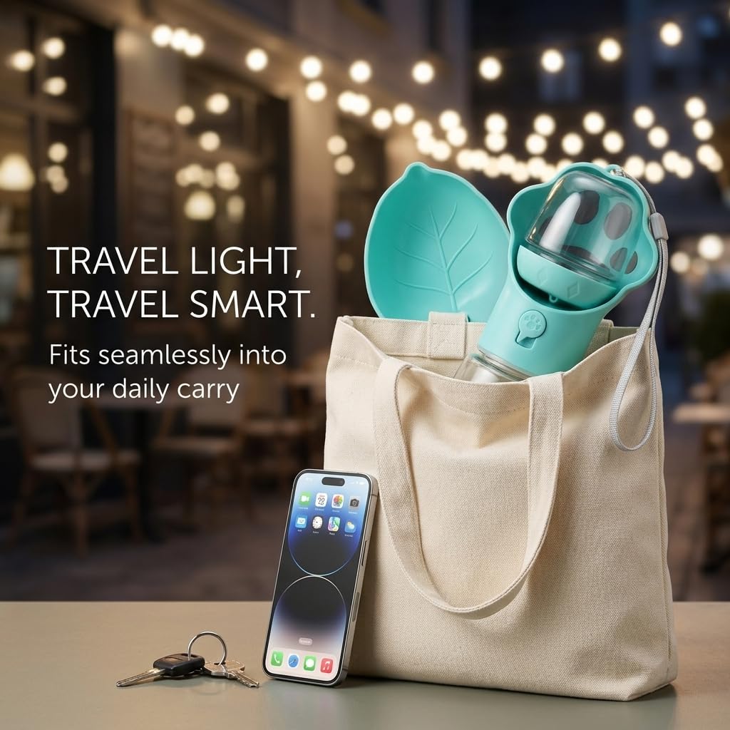 Portable Dog Water Bottle for Travel – 2-in-1 with Food Container