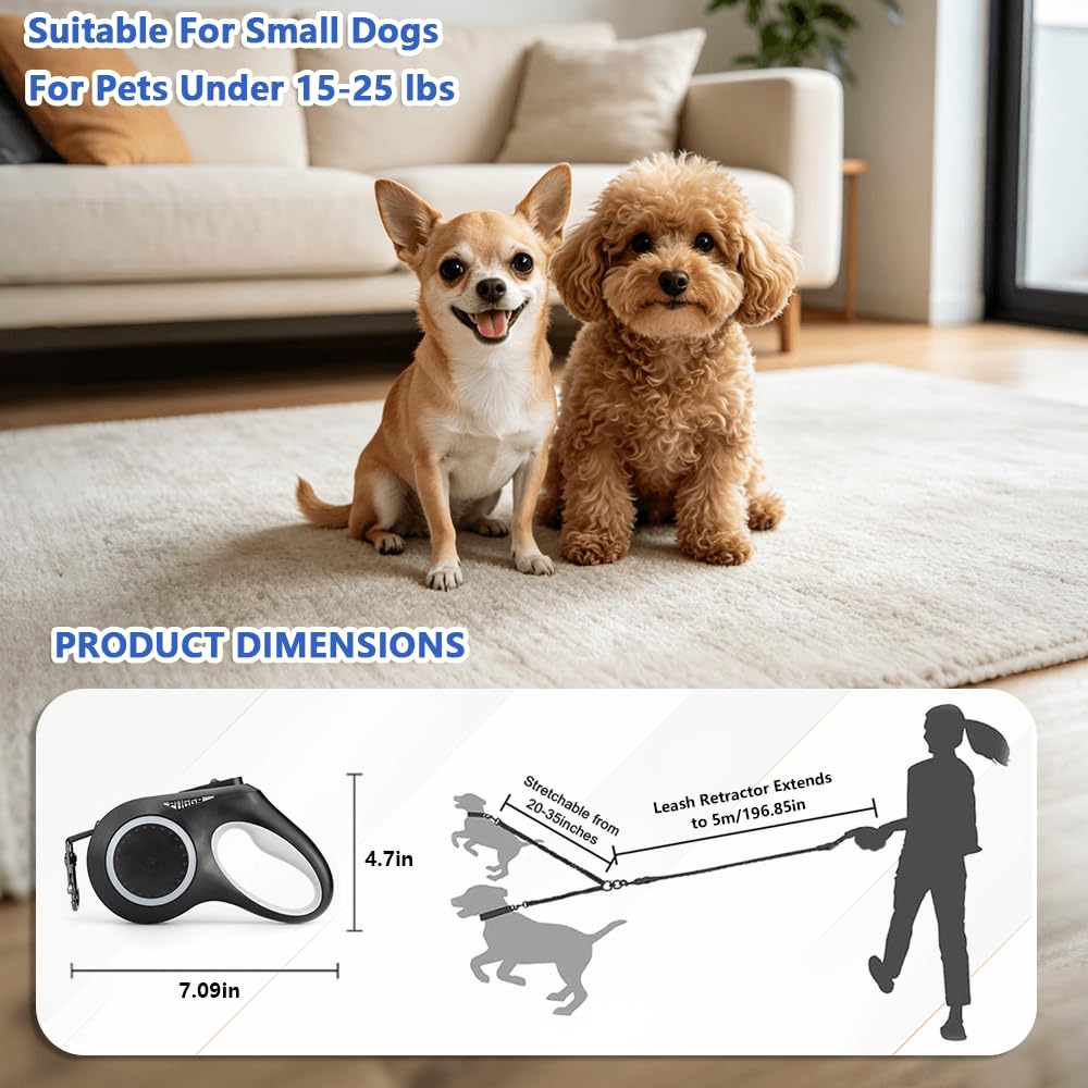 16.4ft LED Retractable Dog Leash with 360° Tangle-Free Design