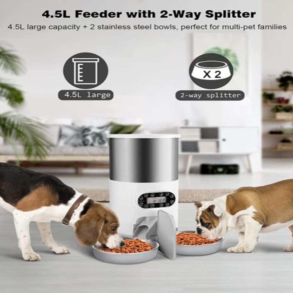 Smart Automatic Pet Feeder with 4.5L Food & 2L Water Dispenser for Cats & Dogs