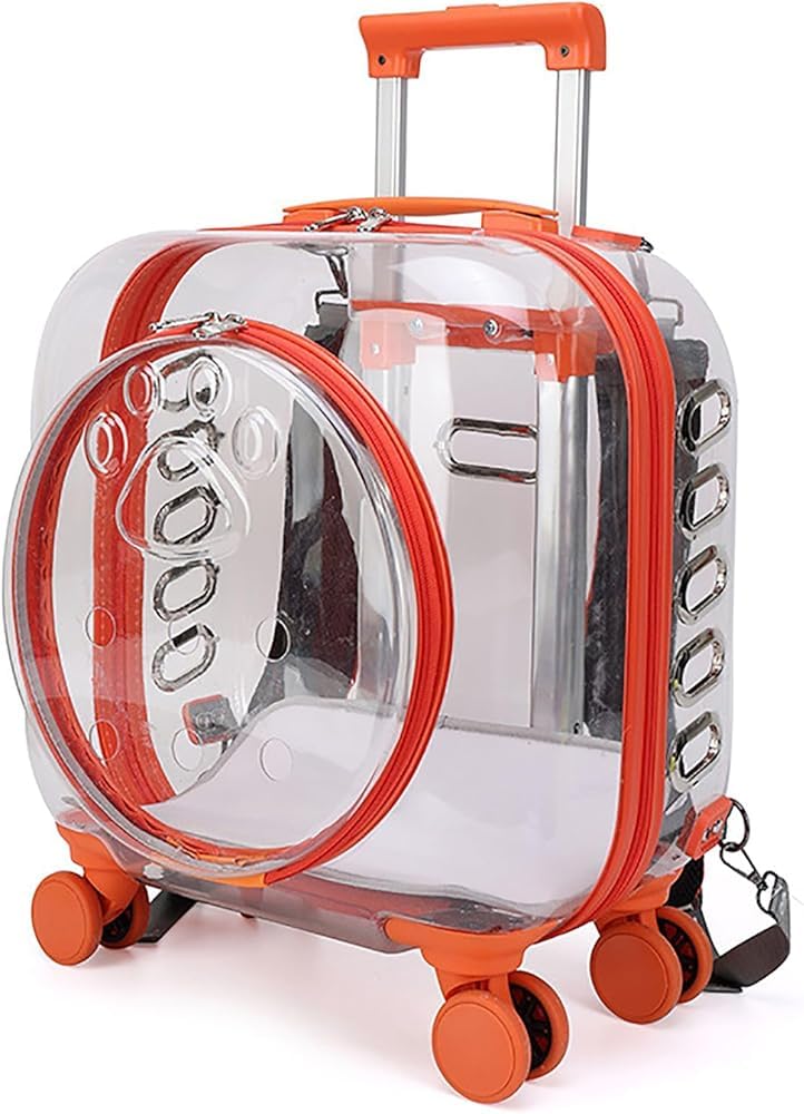 Clear Pet Trolley Carrier with Universal Wheels for Cats & Puppies
