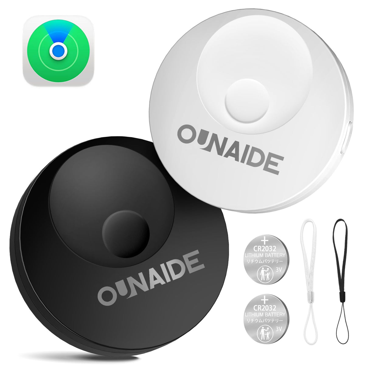 OUNAIDE Air-Tags-2 Pack, Smart Air Tracker Tag, Bluetooth Tracker for Apple Find My (iOS Only), Waterproof Key Finder Tracking Device for Kids Keys Luggage Bags Wallets Pets and More - Black&White