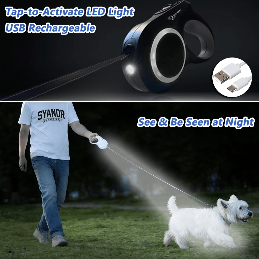 16.4ft LED Retractable Dog Leash with 360° Tangle-Free Design