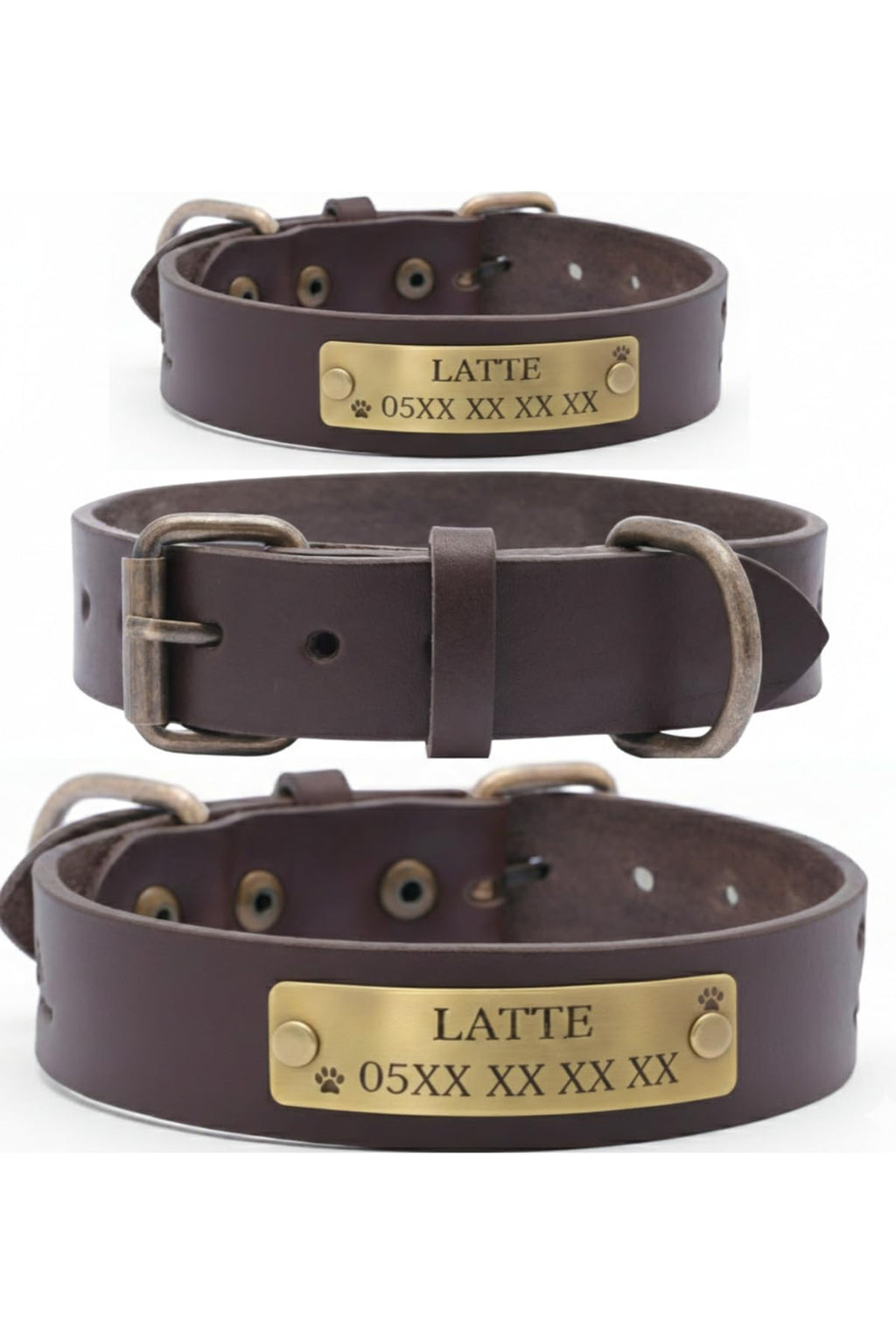 Personalized Genuine Leather Dog Collar with Stainless Steel D-Ring