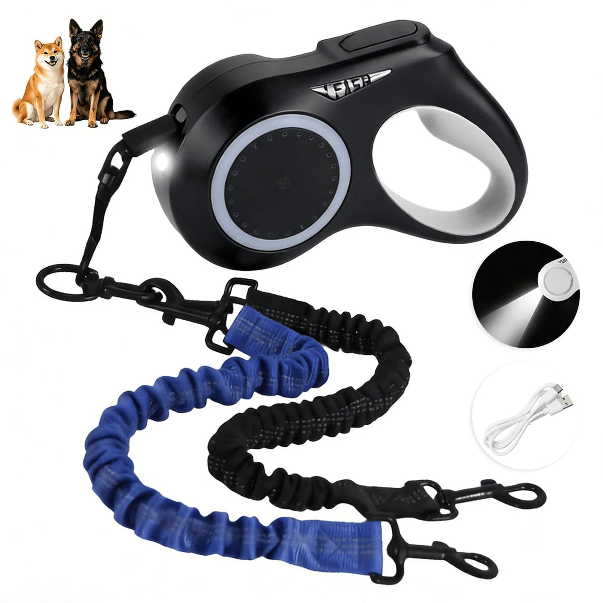 16.4ft LED Retractable Dog Leash with 360° Tangle-Free Design