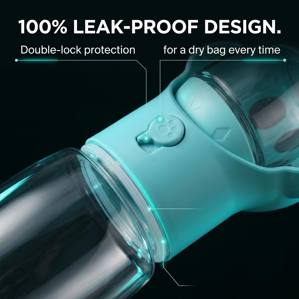 Portable Dog Water Bottle for Travel – 2-in-1 with Food Container