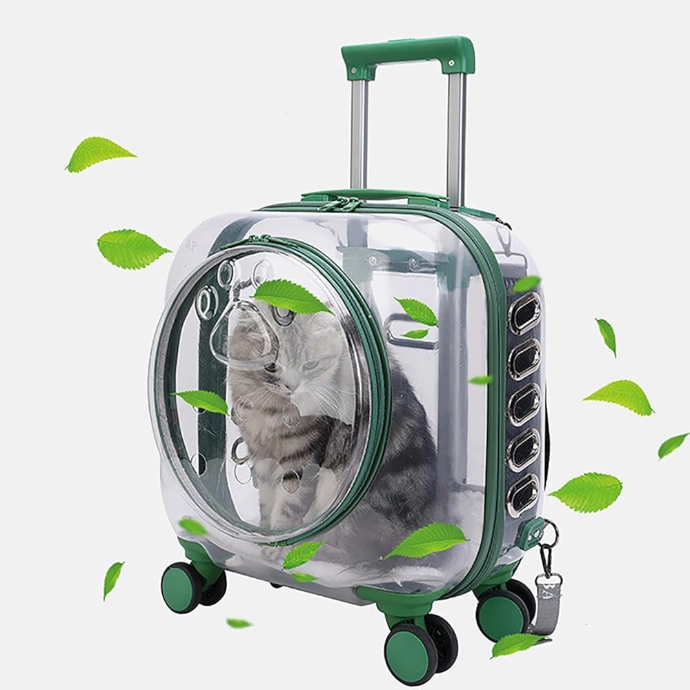 Clear Pet Trolley Carrier with Universal Wheels for Cats & Puppies