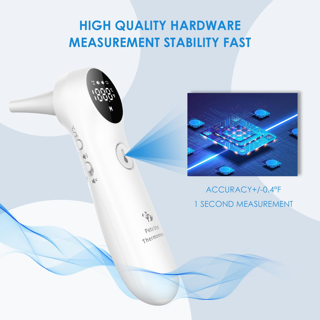 Pet Ear Thermometer for Dogs, Cats & Livestock with 1-Second Measurement