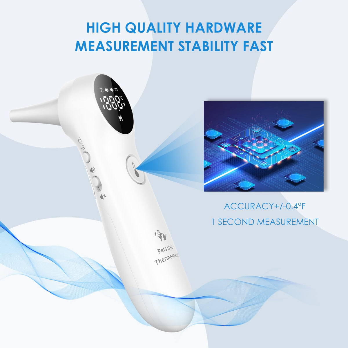 Pet Ear Thermometer for Dogs, Cats & Livestock with 1-Second Measurement
