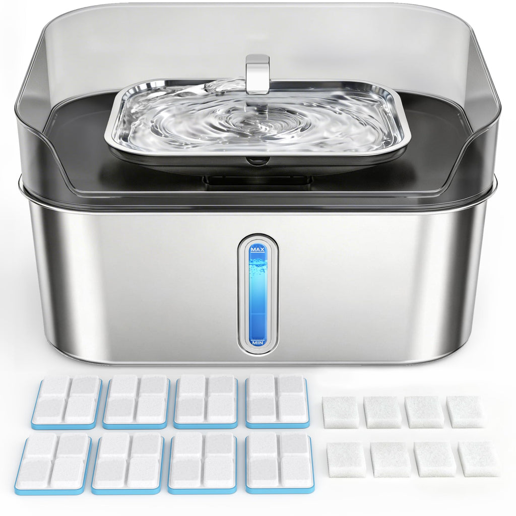 8L Stainless Steel Pet Water Fountain with Ultra-Quiet Pump for Dogs & Cats