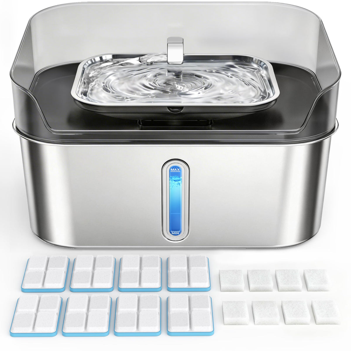 8L Stainless Steel Pet Water Fountain with Ultra-Quiet Pump for Dogs & Cats