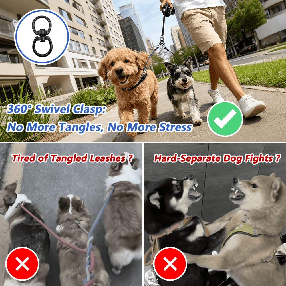 16.4ft LED Retractable Dog Leash with 360° Tangle-Free Design