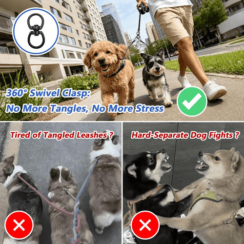 16.4ft LED 360° Dual Retractable Dog Leash for Small Dogs 15–25 lbs, USB Rechargeable LED Light, 360° Tangle-Free, Detachable Front Lead & Emergency Ready, Reflective Elastic