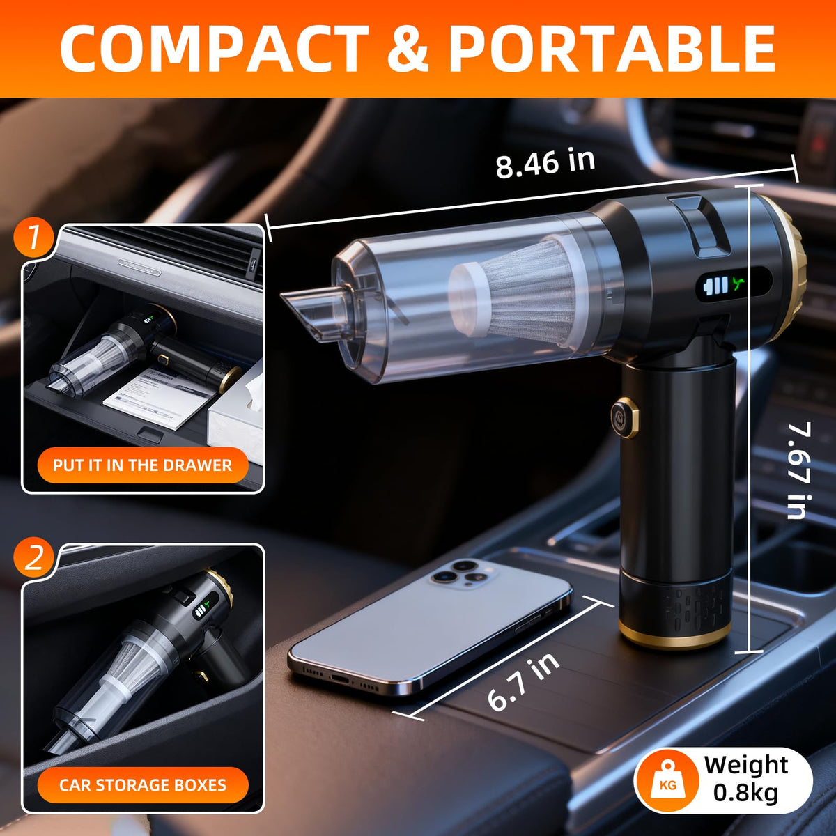 Cordless Handheld Vacuum Cleaner with 23000Pa Suction for Home & Car Cleaning