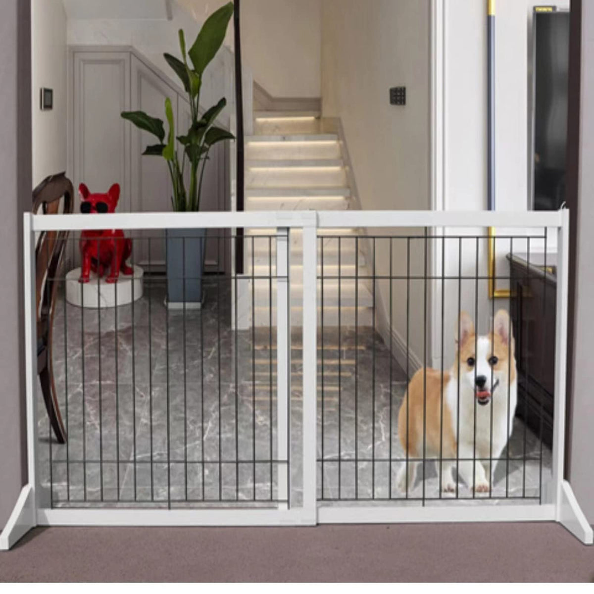 Freestanding Wooden Pet Gate for Doorways, Stairs & Indoor Spaces