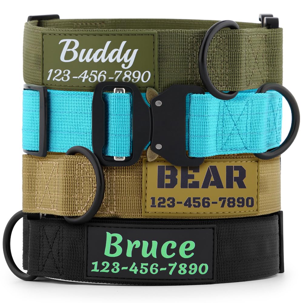 Personalized Tactical Dog Collar Custom with Name and Phone Number