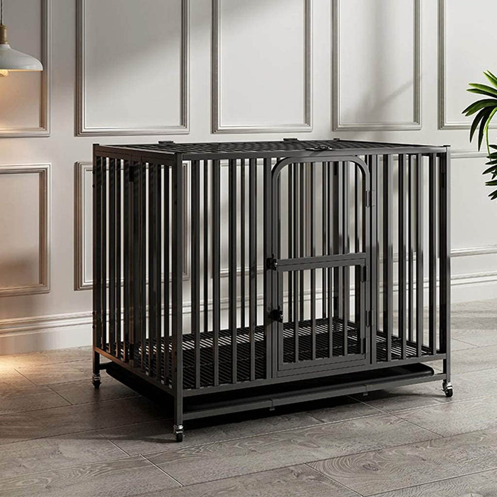 110cm Metal Dog Crate with Folding Design & Toilet Tray