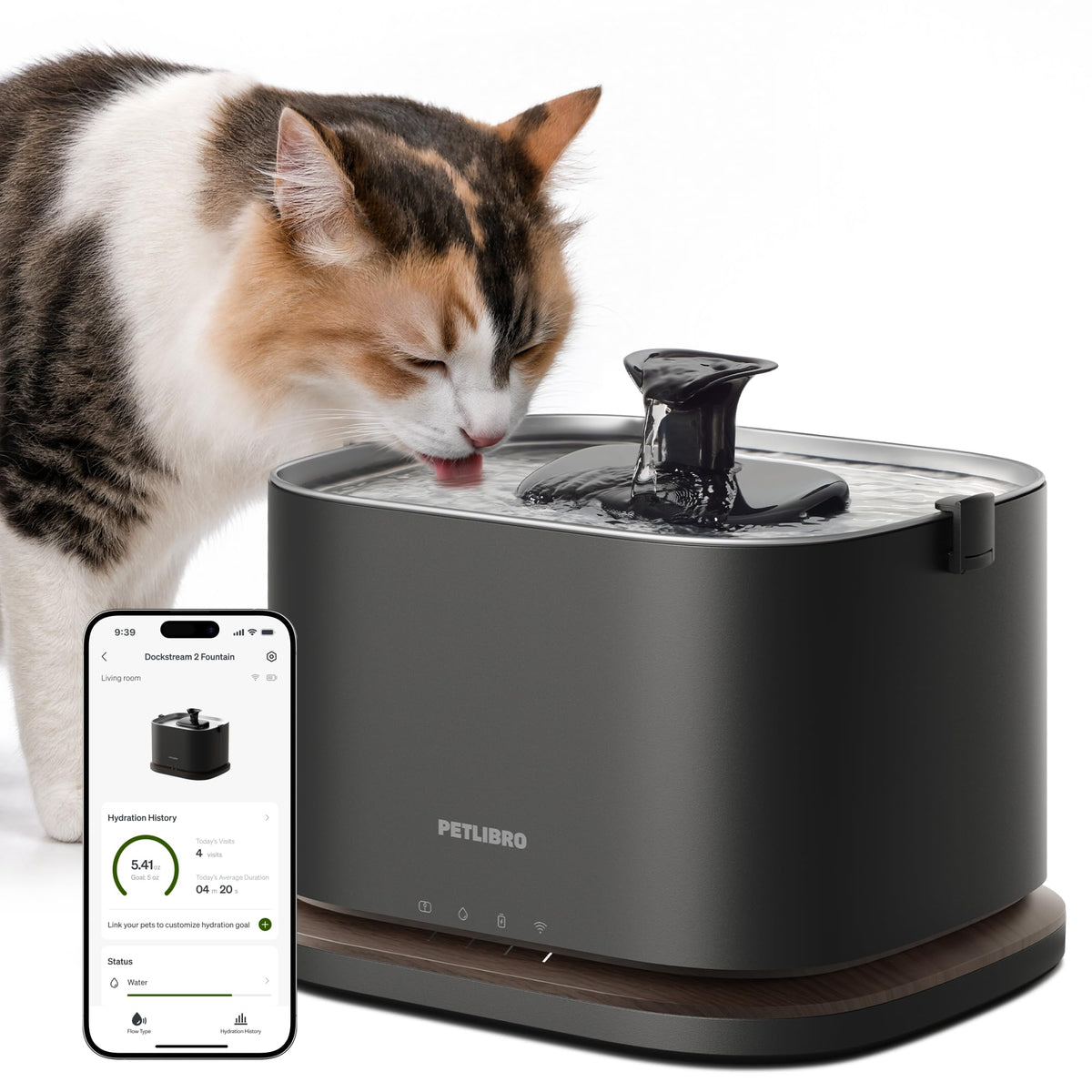 Cordless Smart Pet Water Fountain with App Monitoring & Stainless Steel Tray, 3L