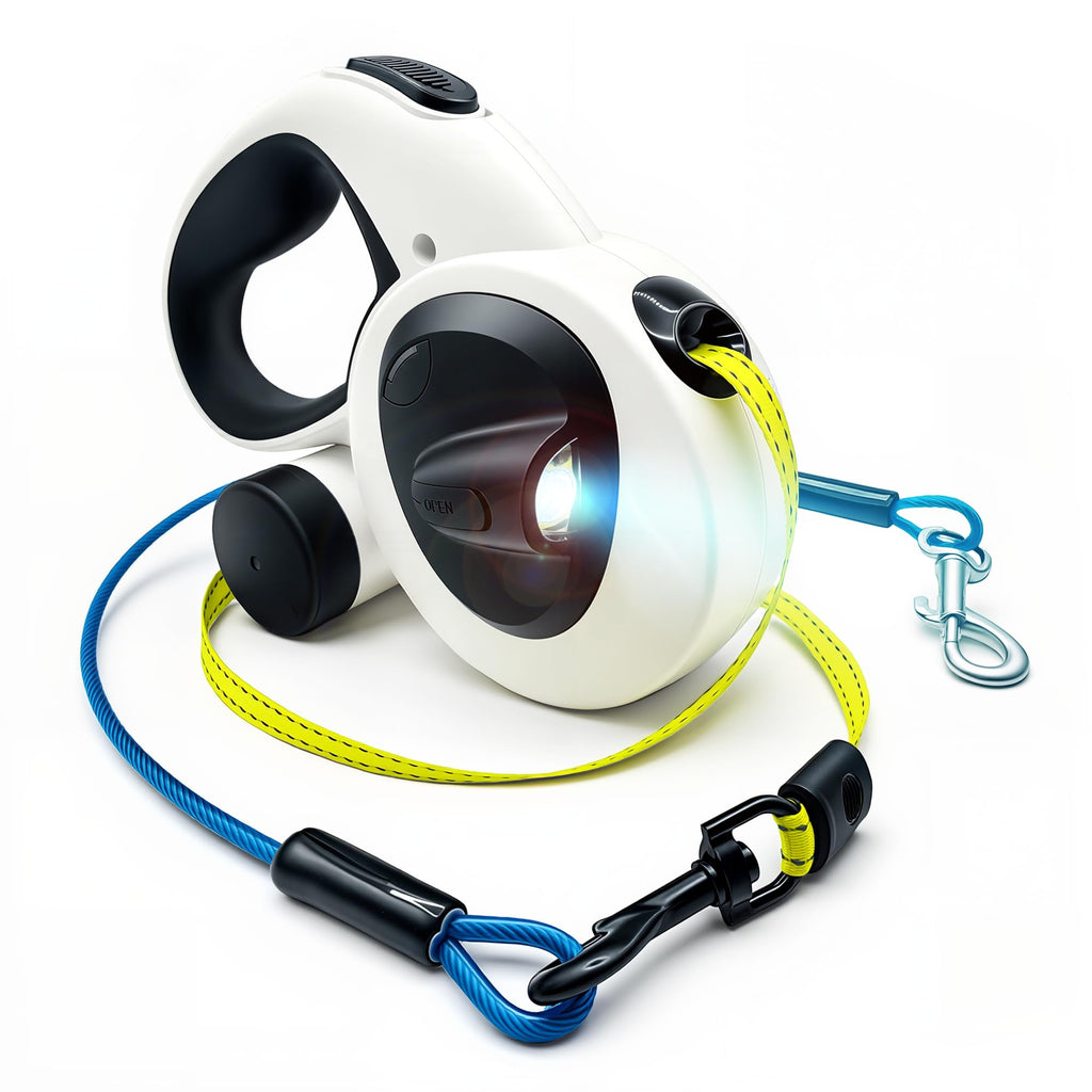 16ft Retractable Dog Leash with LED Light & Reflective Design