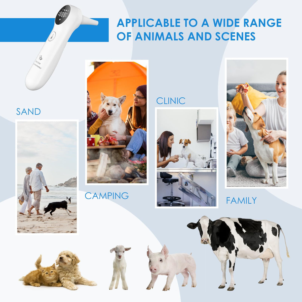 Pet Ear Thermometer for Dogs, Cats & Livestock with 1-Second Measurement
