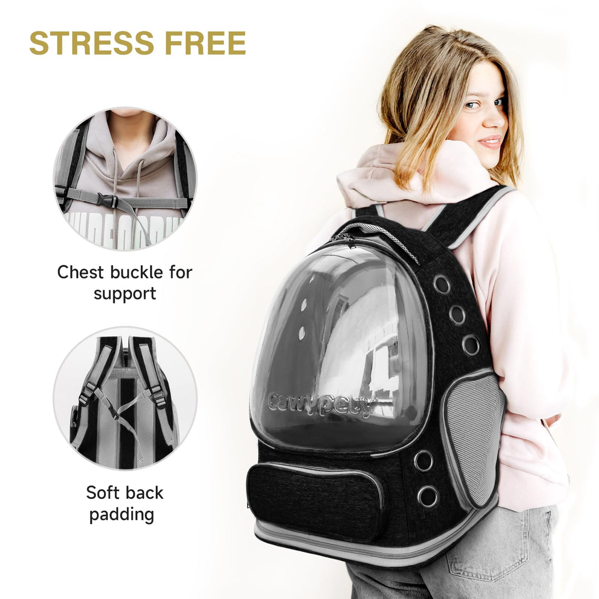 Transparent Cat Backpack Carrier with Breathable Design, Up to 15lbs