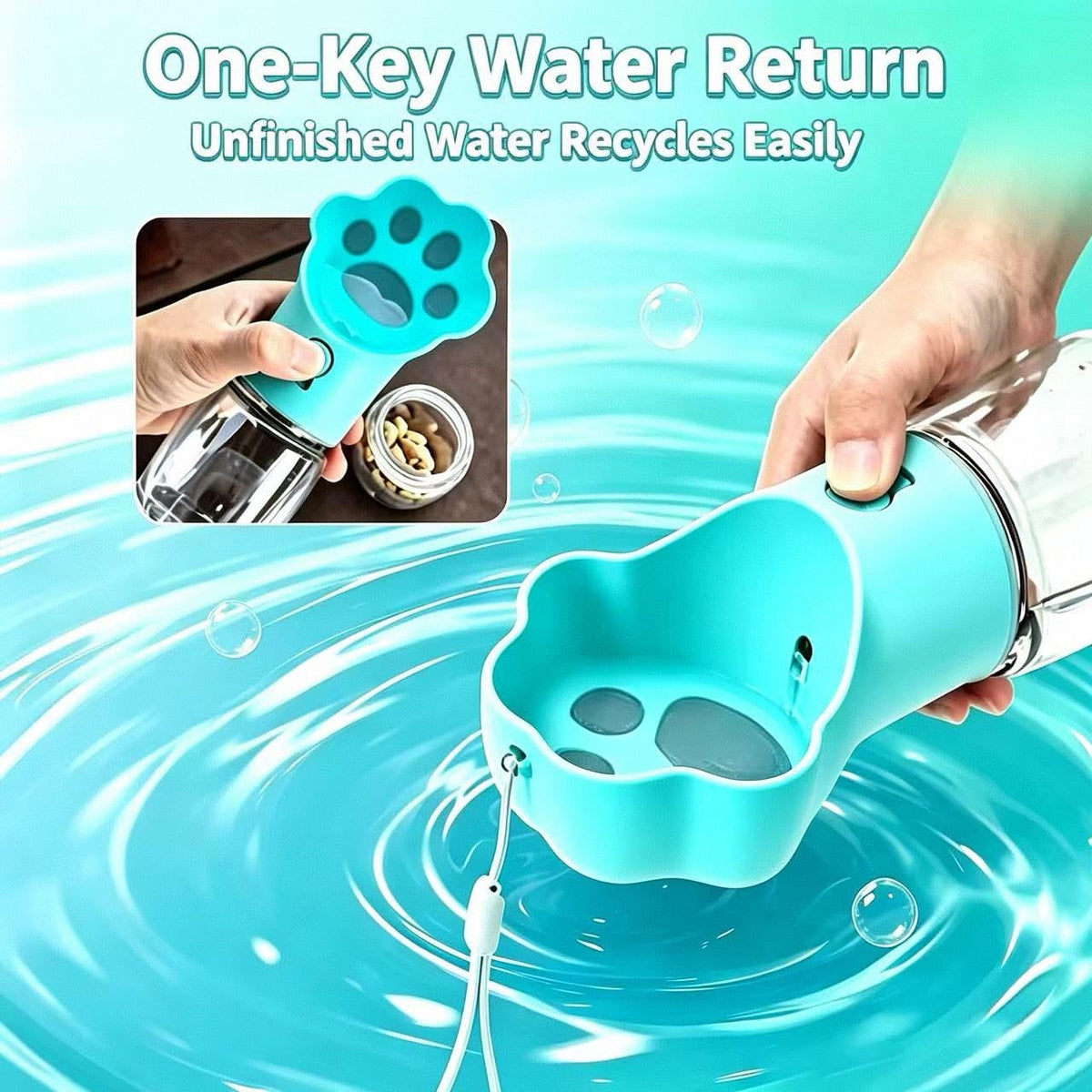 Portable Dog Water Bottle for Travel – 2-in-1 with Food Container