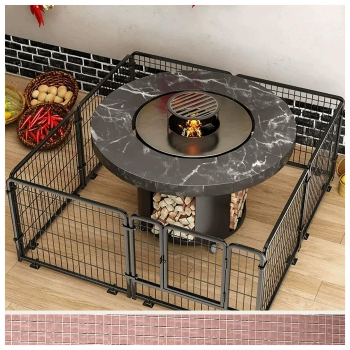 Fireplace Safety Fence, Metal Play Yard for Pet/Dog with Door