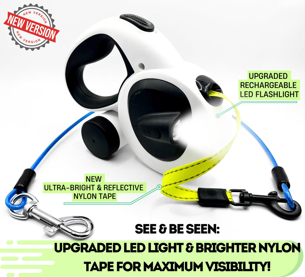 16ft Retractable Dog Leash with LED Light & Reflective Design