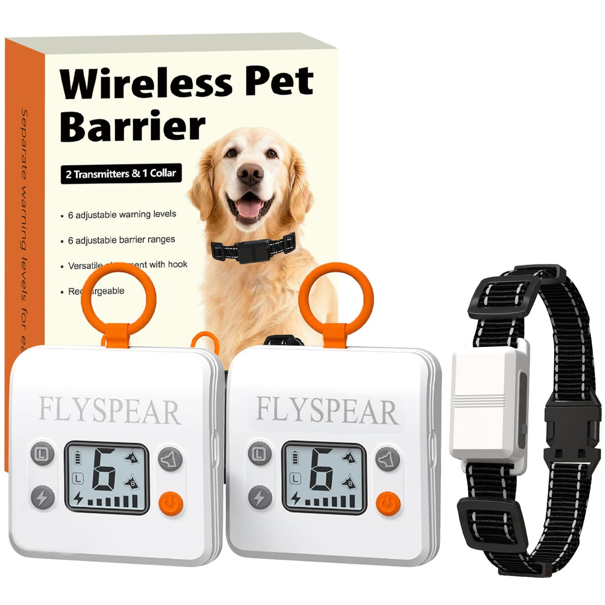Wireless Pet Barrier System with 2 Transmitters & Adjustable Range Collar