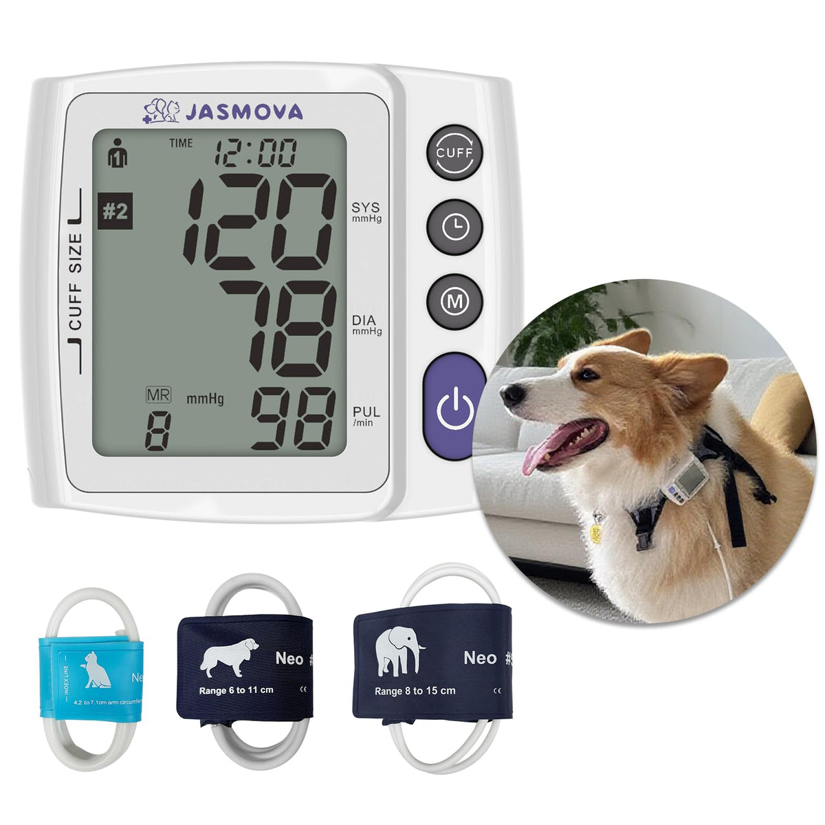 Wearable Pet Blood Pressure Monitor with Adjustable Chest Strap & LCD Display