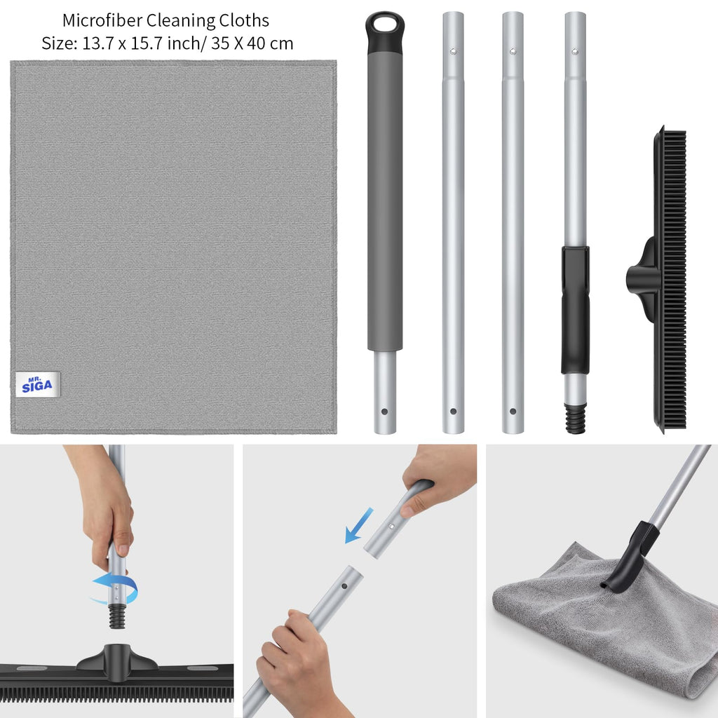 3-in-1 Pet Hair Removal Rubber Broom with Adjustable Handle & Squeegee