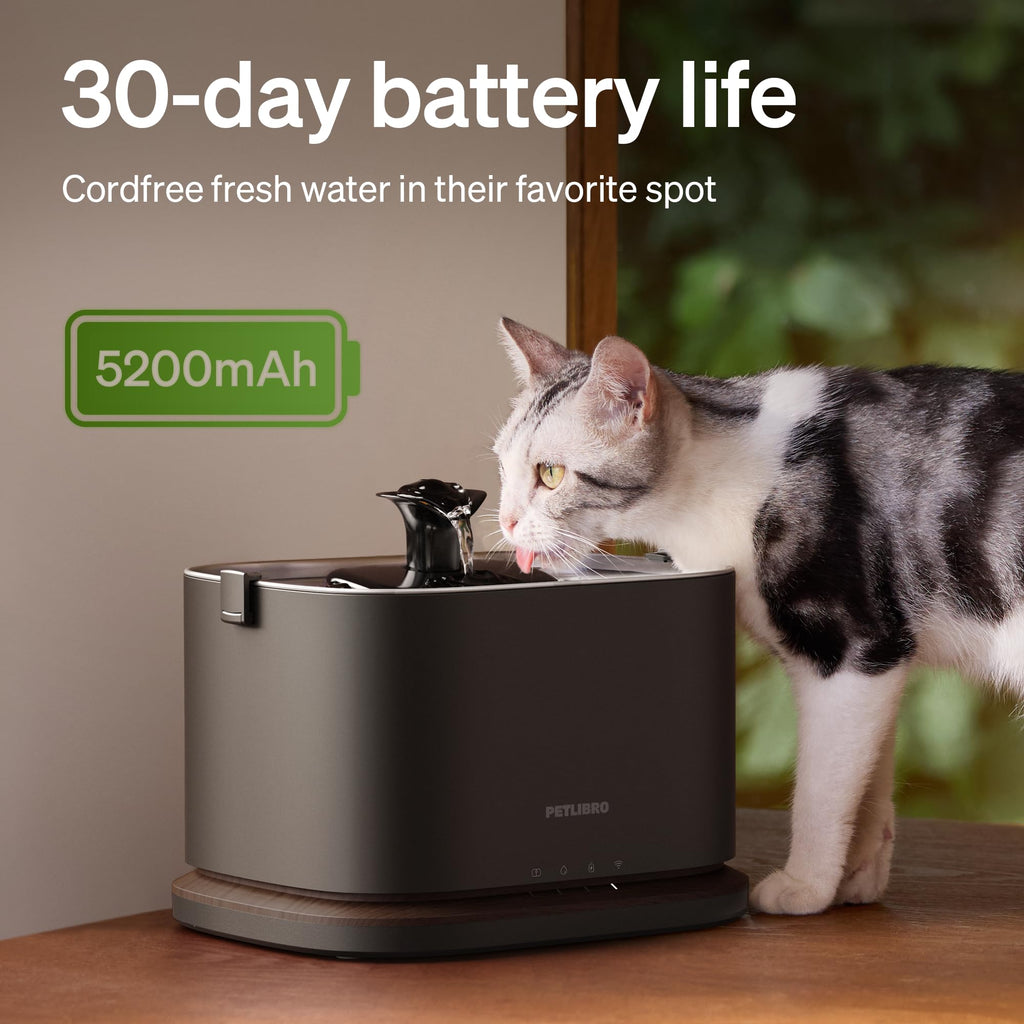 Cordless Smart Pet Water Fountain with App Monitoring & Stainless Steel Tray, 3L