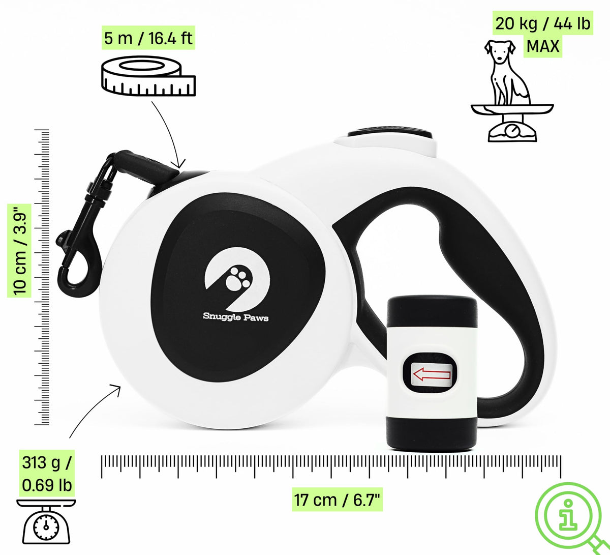 16ft Retractable Dog Leash with LED Light & Reflective Design