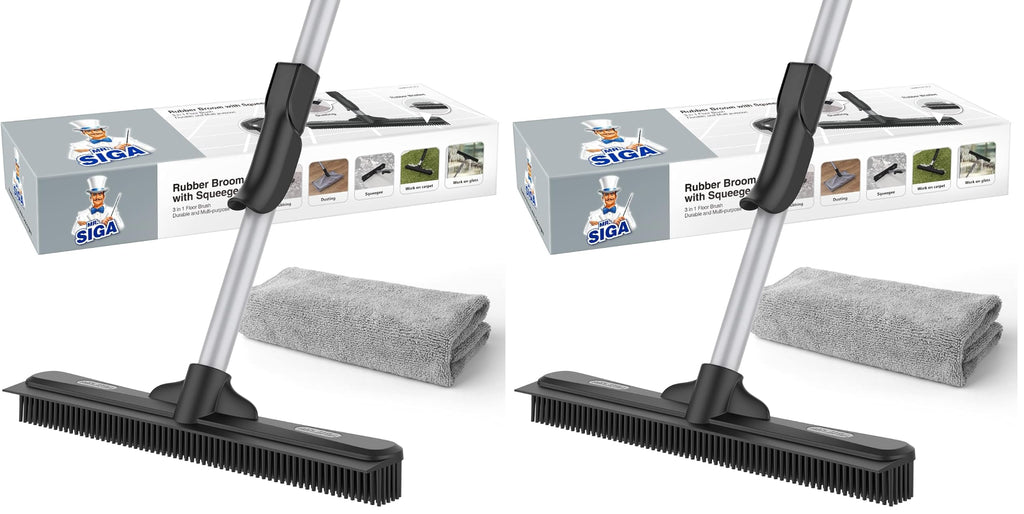 3-in-1 Pet Hair Removal Rubber Broom with Adjustable Handle & Squeegee
