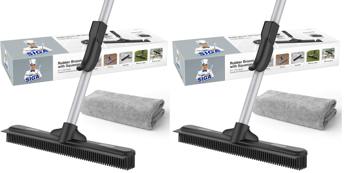 3-in-1 Pet Hair Removal Rubber Broom with Adjustable Handle & Squeegee