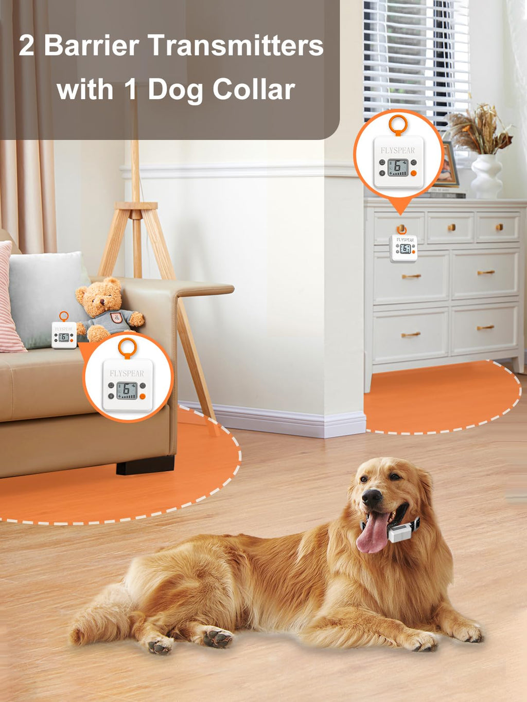 Wireless Pet Barrier System with 2 Transmitters & Adjustable Range Collar