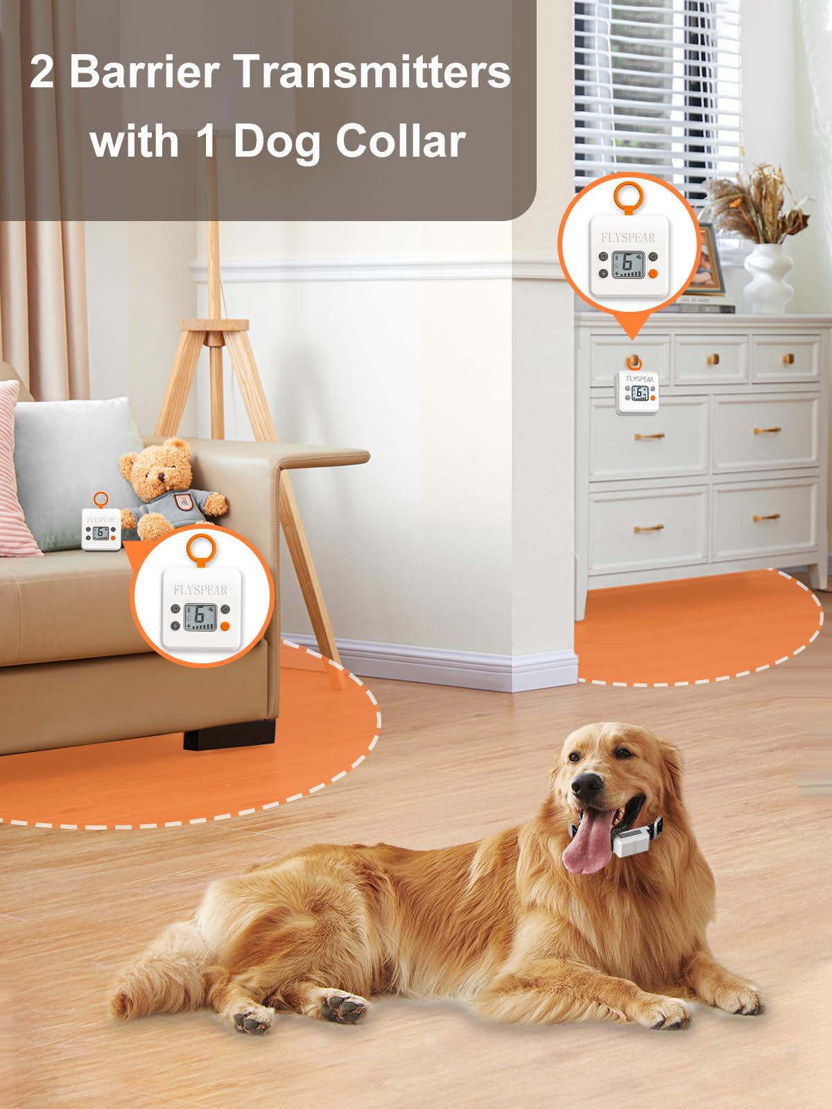 Wireless Pet Barrier System with 2 Transmitters & Adjustable Range Collar
