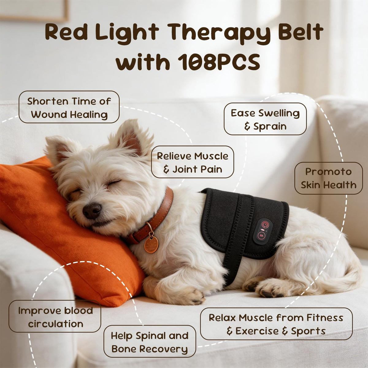 Red Light Therapy Belt for Dogs, Portable Joint Relief Wrap