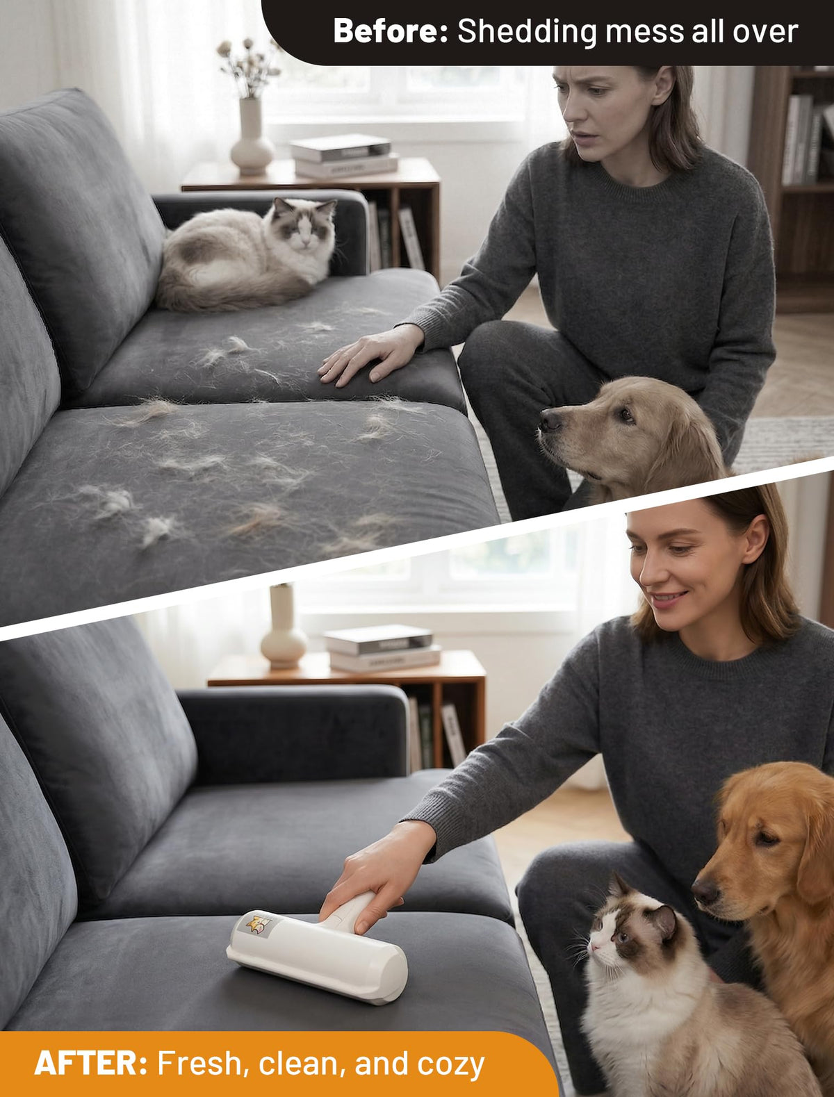Reusable Pet Hair Remover Roller for Furniture, Carpet & Bedding