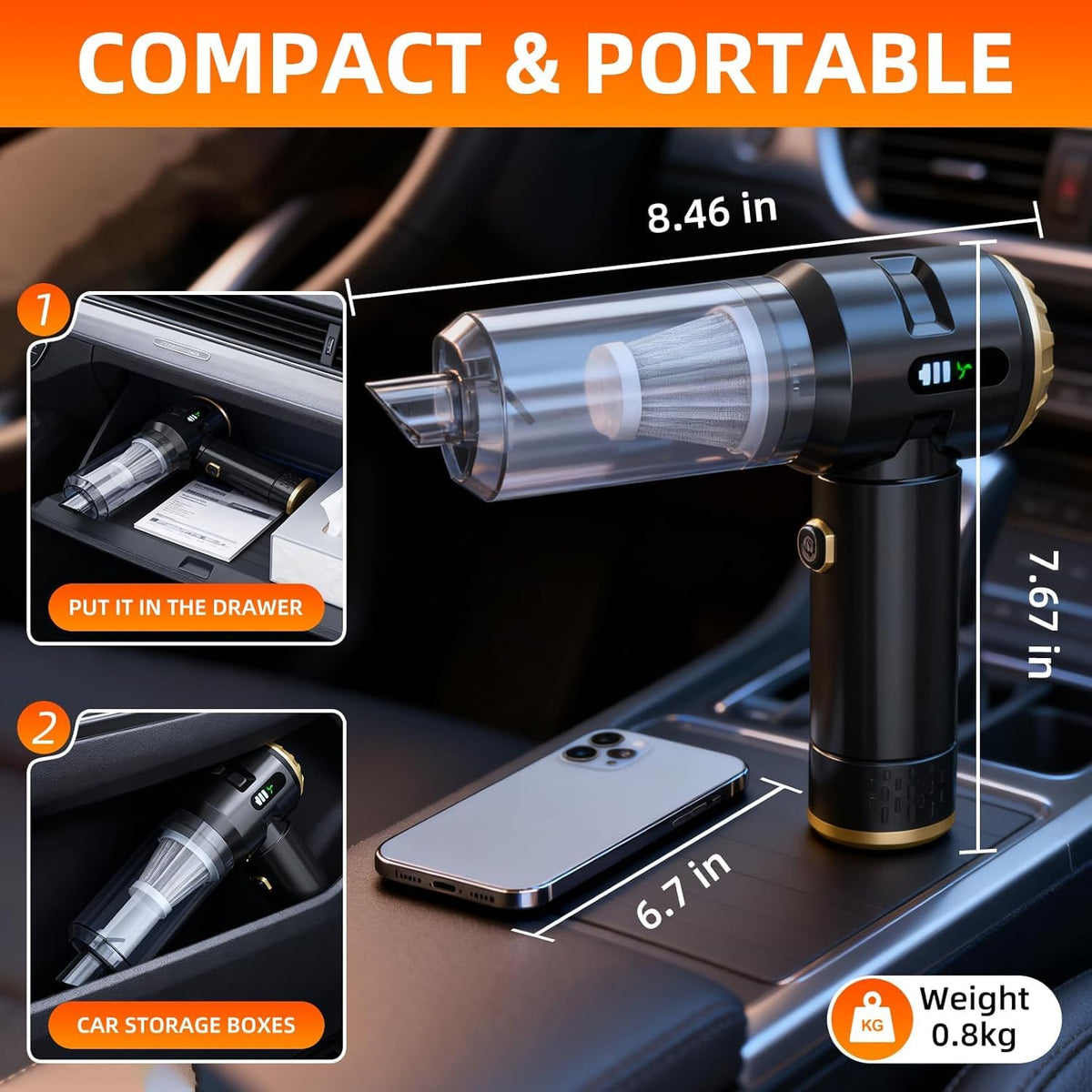 Cordless Handheld Vacuum Cleaner with 23000Pa Suction for Home & Car Cleaning