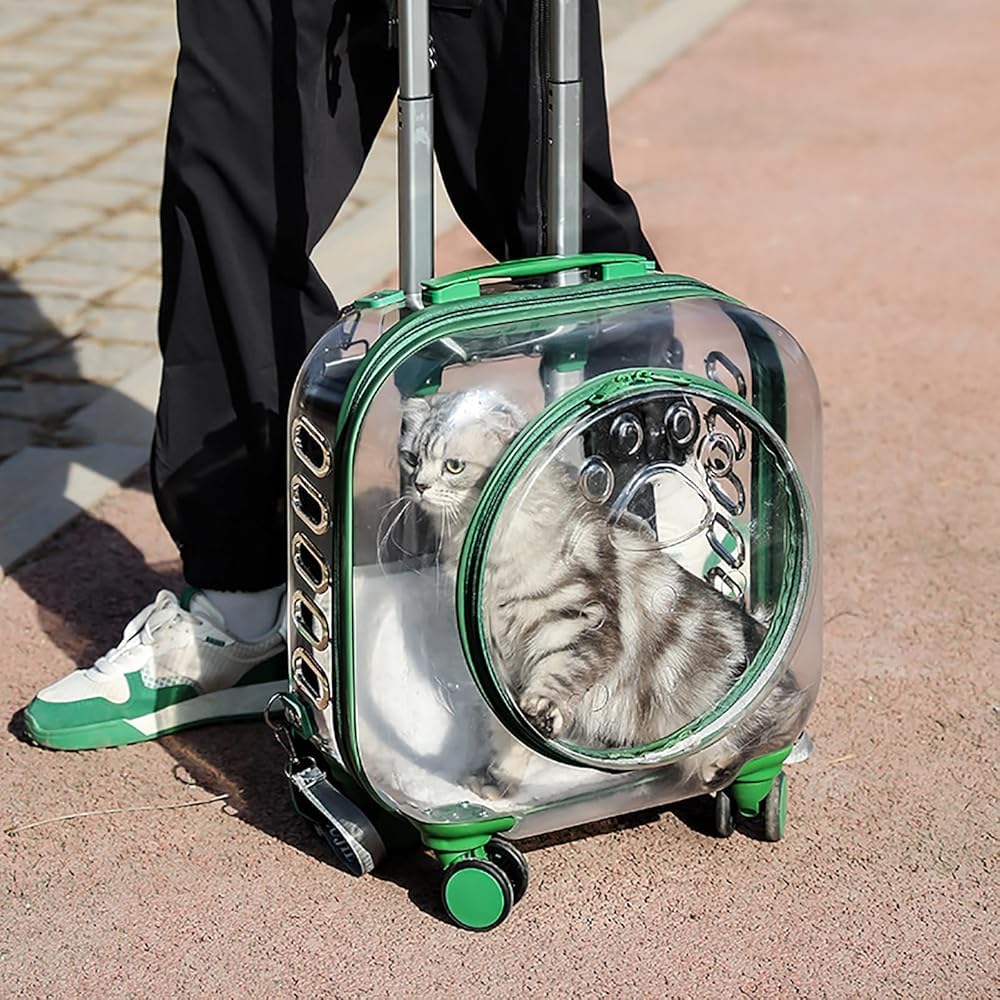 Clear Pet Trolley Carrier with Universal Wheels for Cats & Puppies