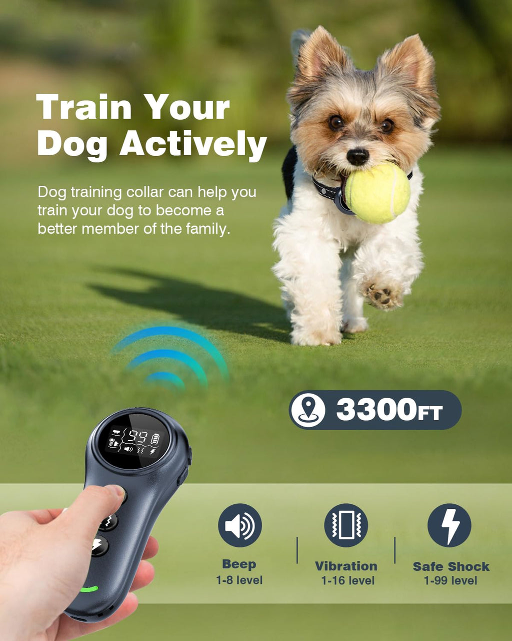 2-in-1 Dog Training Collar with Remote, Beep, Vibration & Shock Modes
